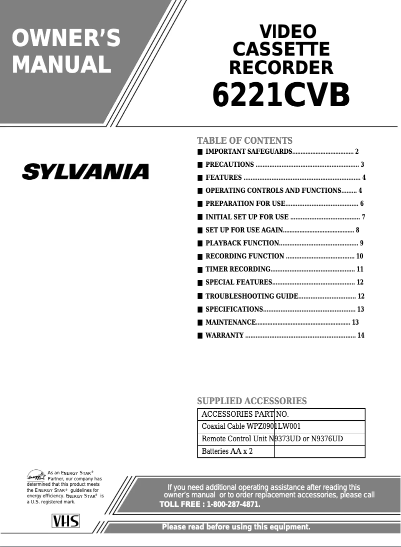 Page 1 of the manual User Manual Sylvania 6221CVB