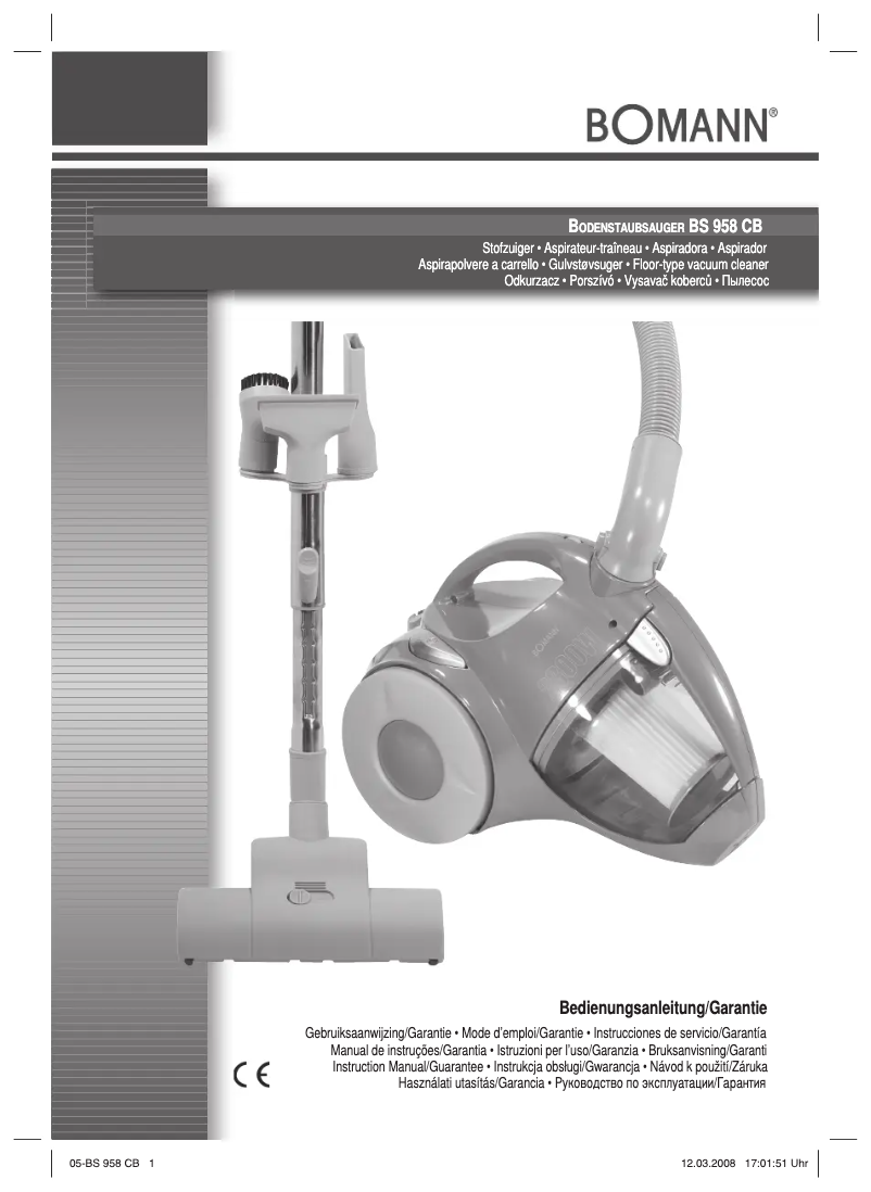 First page image of the manual for BS 958 CB