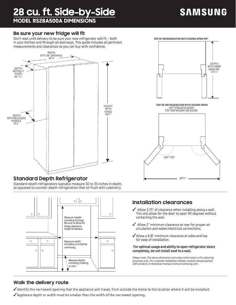 Page 1 of the manual Measuring Guide Samsung RS28A500ASR