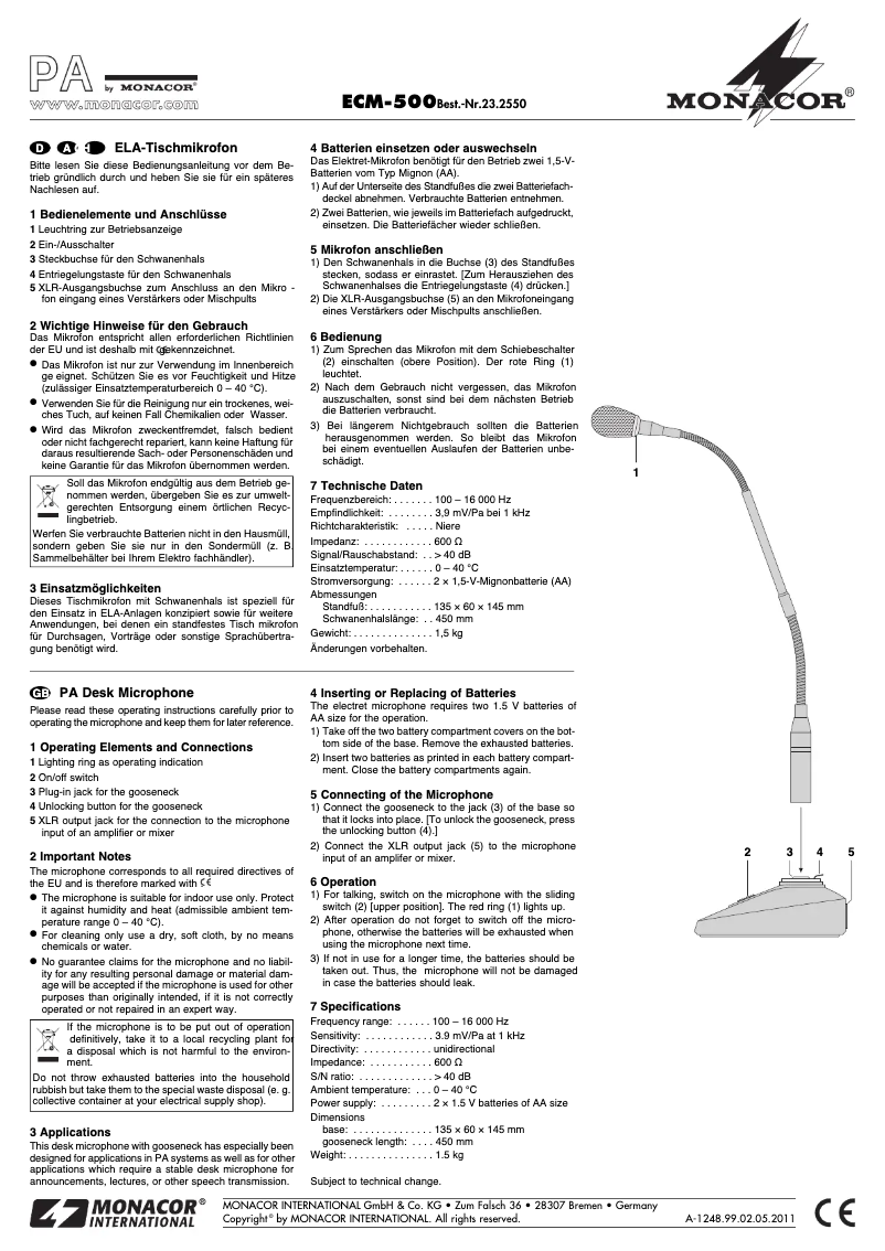 First page image of the manual for ECM-500