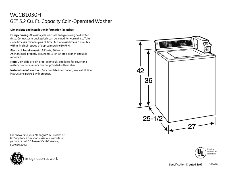 First page image of the manual for WCCB1030HWC