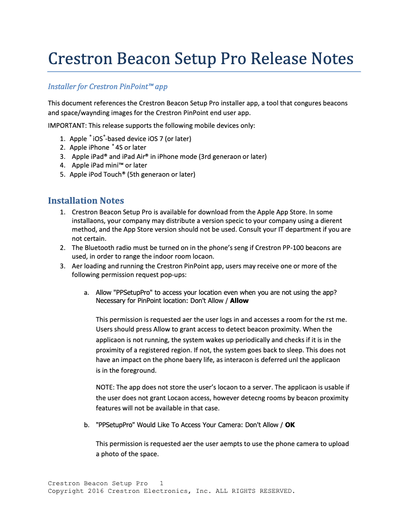 Page 1 of the manual User Manual Crestron PinPoint