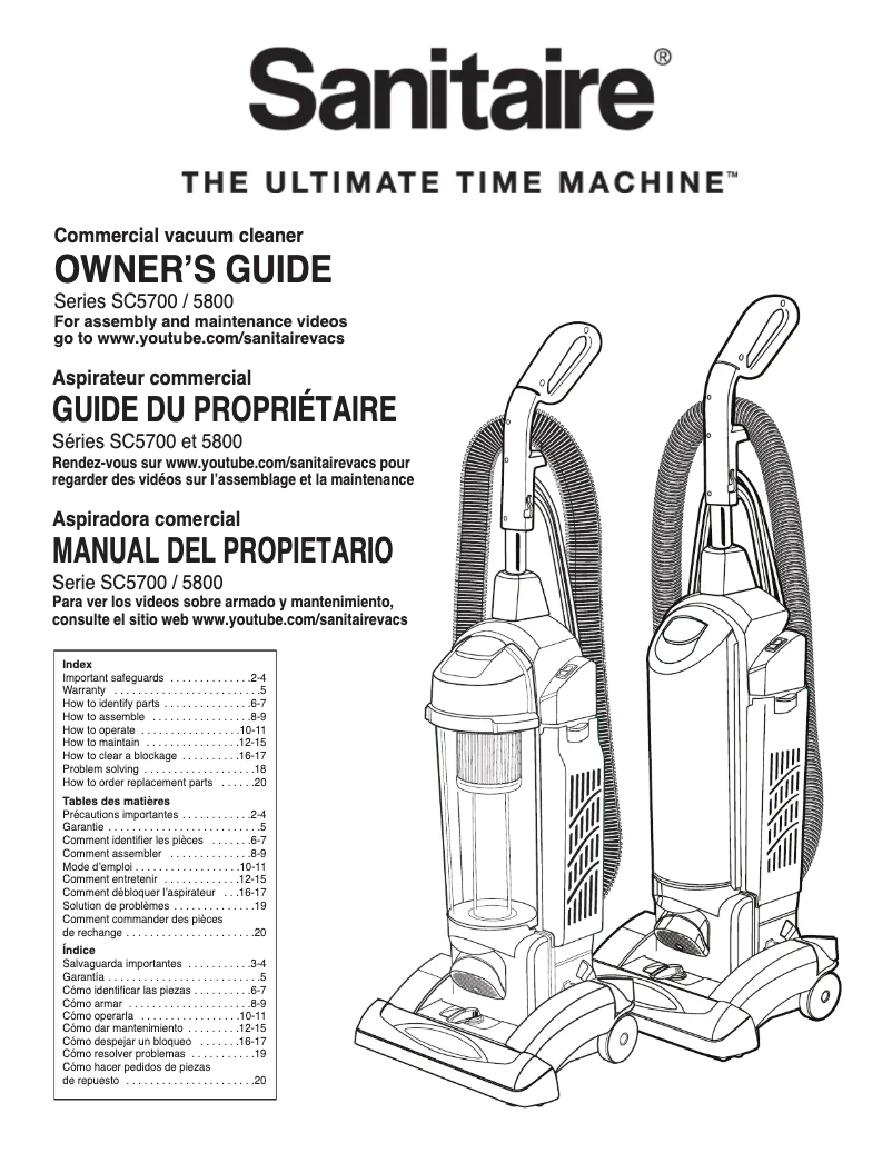 Page 1 of the manual User Manual Sanitaire FORCE QuietClean SC5745D