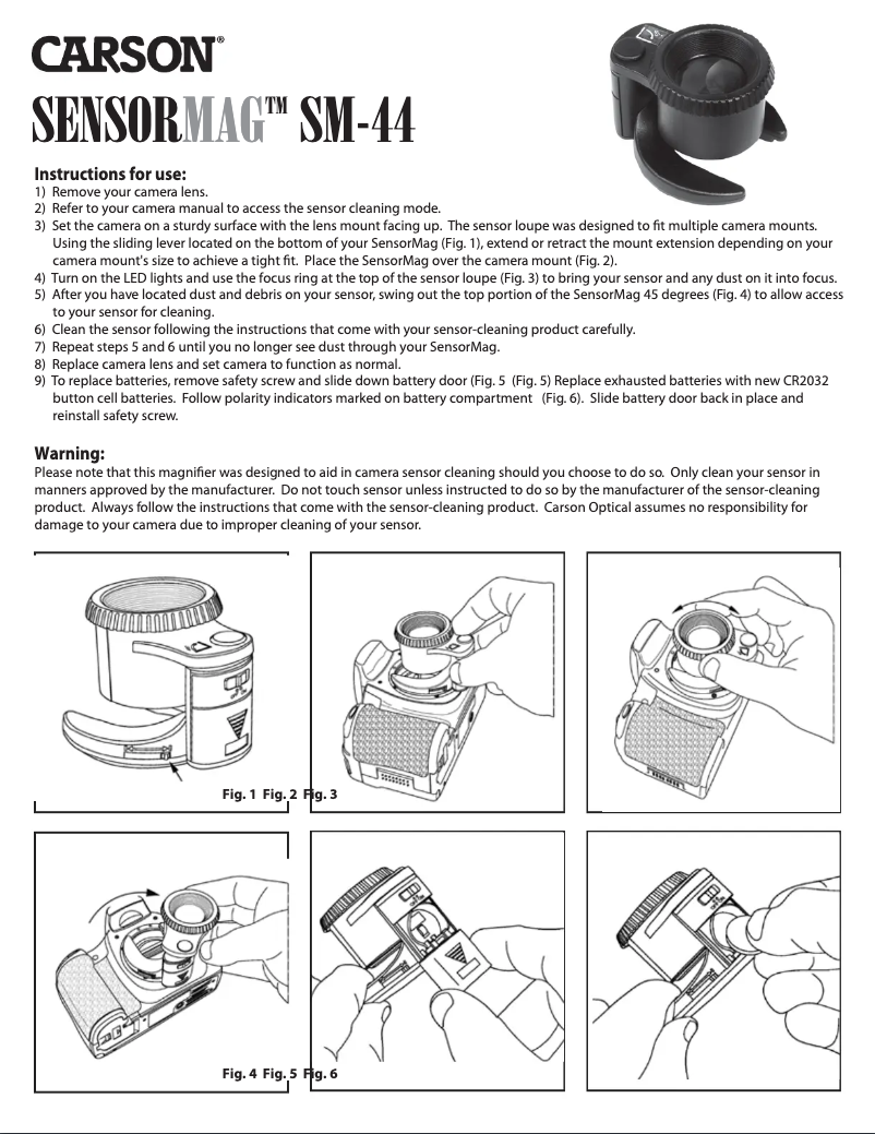 Page 1 of the manual User Manual Carson SensorMag SM-44
