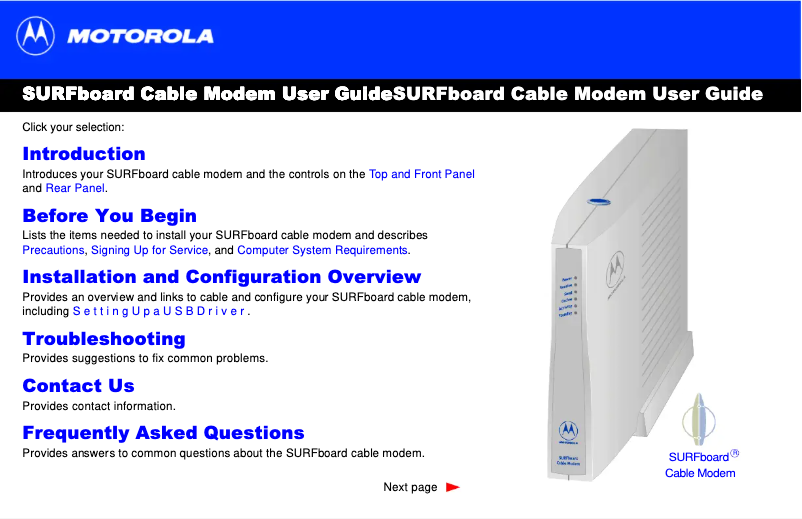 Page 1 of the manual User Manual Motorola SB4200