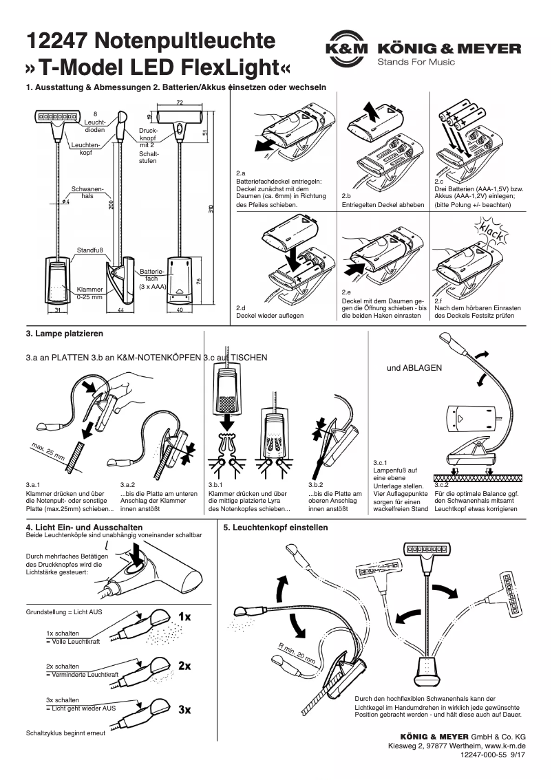 Page 1 of the manual User Manual Konig & Meyer T-Model LED FlexLight 12247