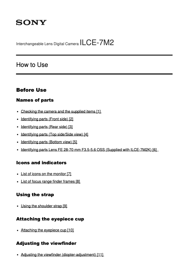 First page image of the manual for Alpha ILCE-7M2