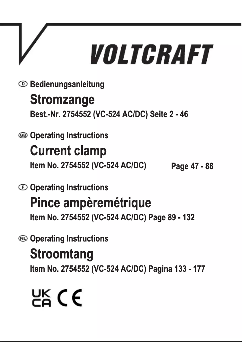 First page image of the manual for VC-524