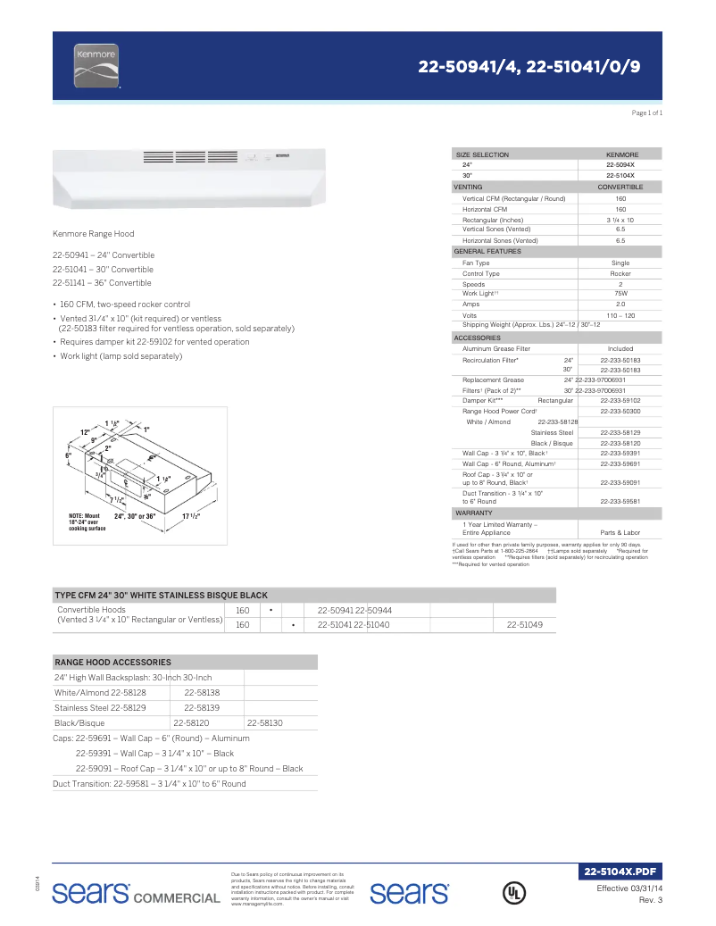 Page 1 of the manual User Manual Kenmore 50941