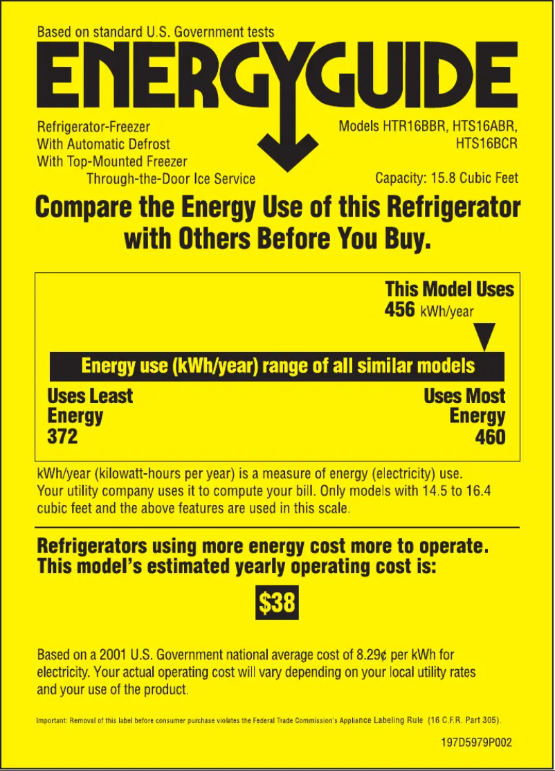 Page 1 of the manual Energy Label Hotpoint HTS16ABRRWW