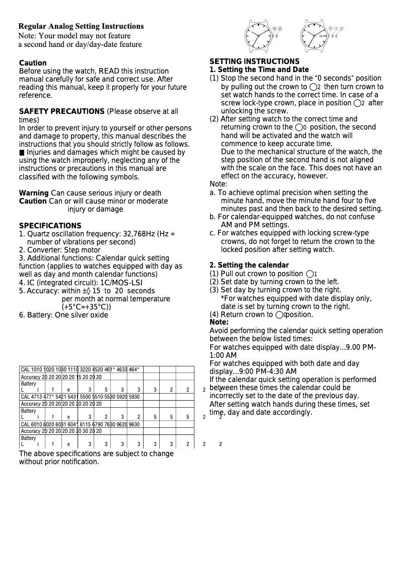 First page image of the manual for Cal 1102