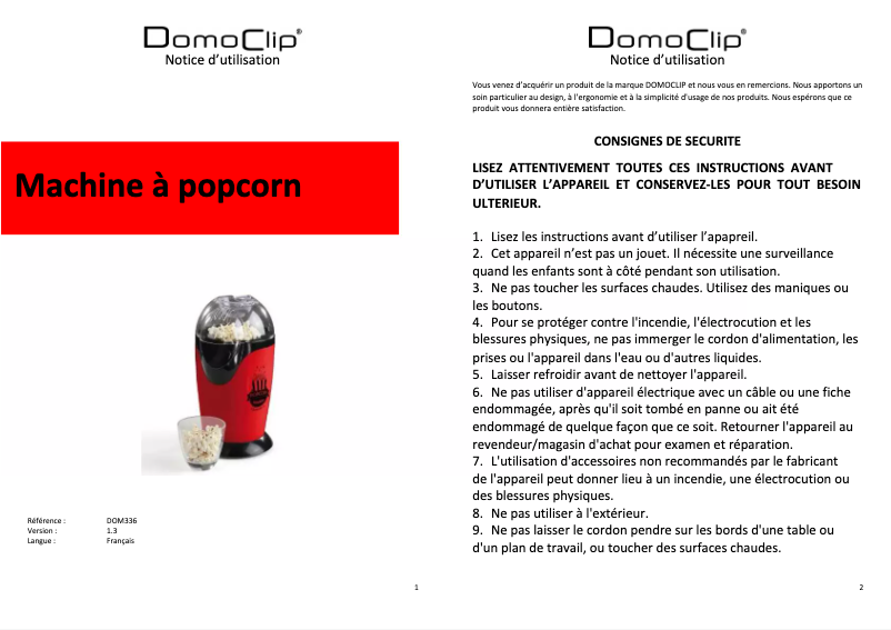 Page 1 of the manual User Manual Domoclip DOM336