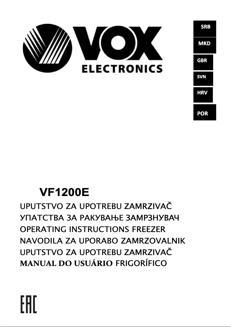 Page 1 of the manual User Manual VOX VF 1200 E