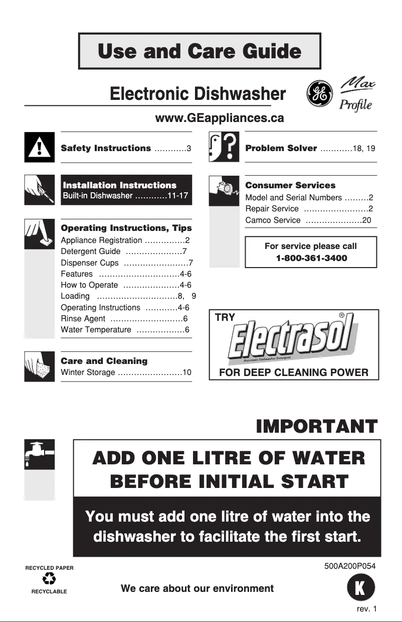 First page image of the manual for PDW7200KSB