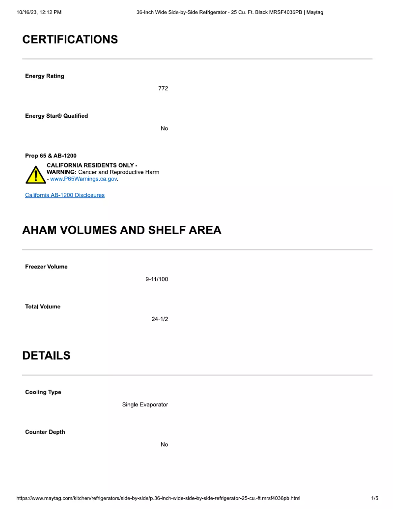 First page image of the manual for MRSF4036PW