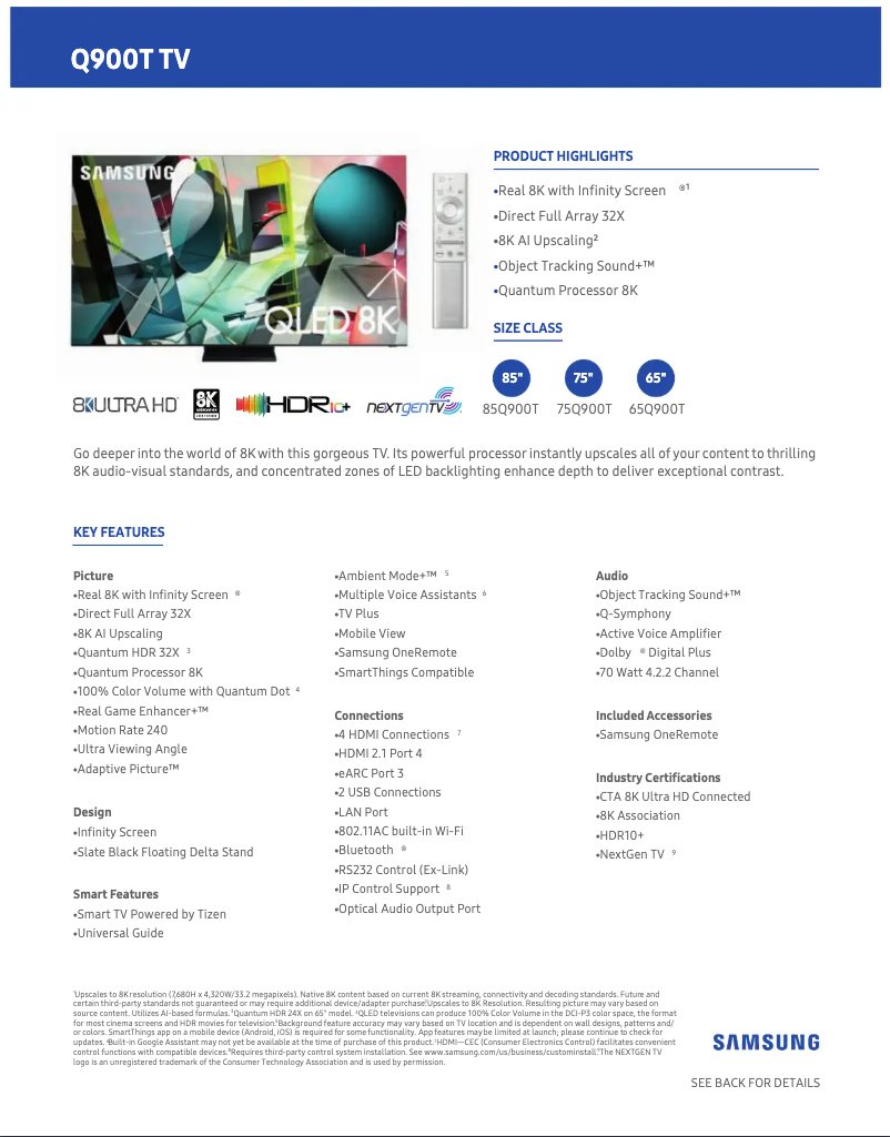 Page 1 of the manual Technical Sheet Samsung QN65Q900TSFXZA