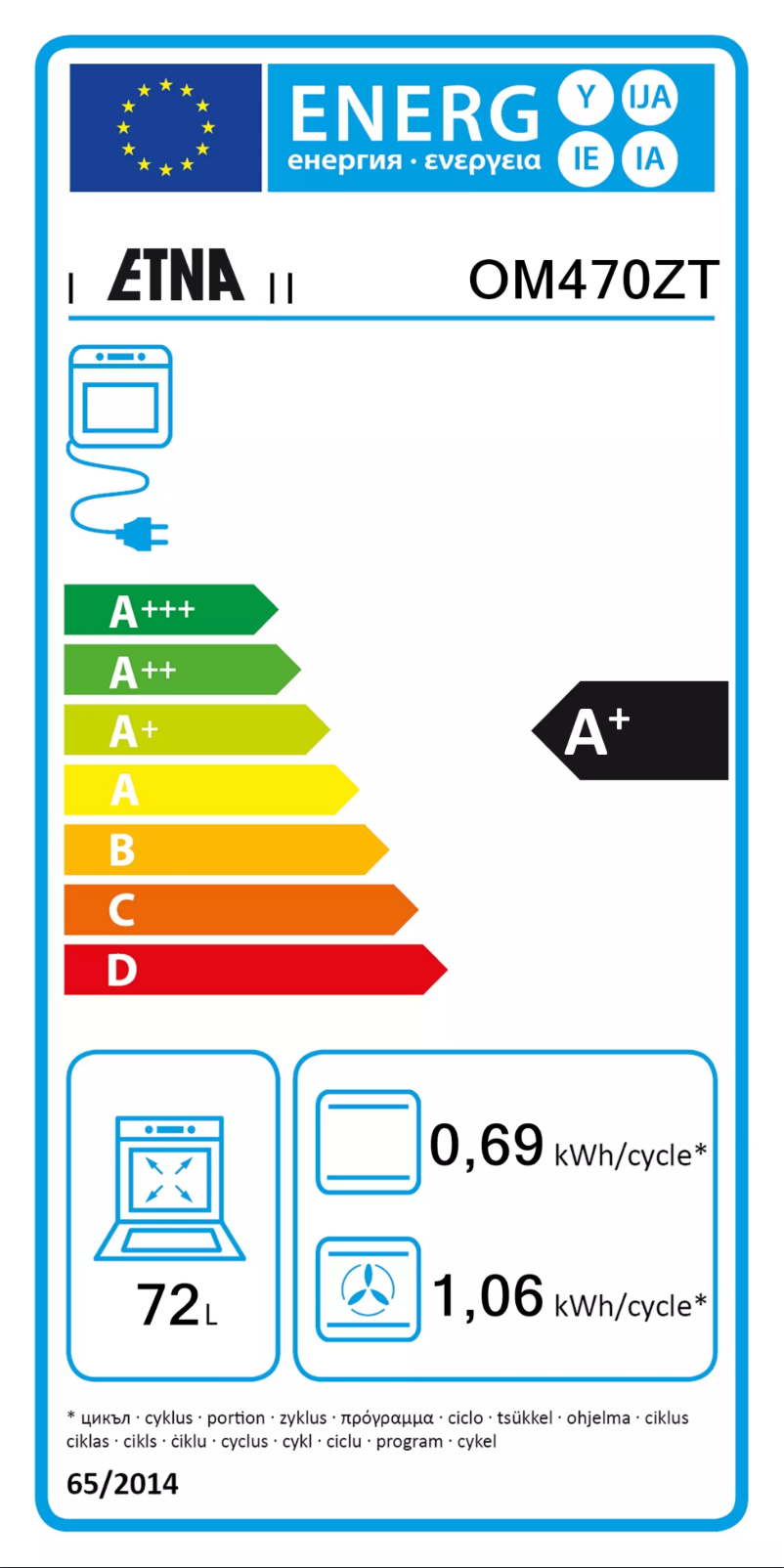 Page 1 of the manual Energy Label Etna OM470ZT