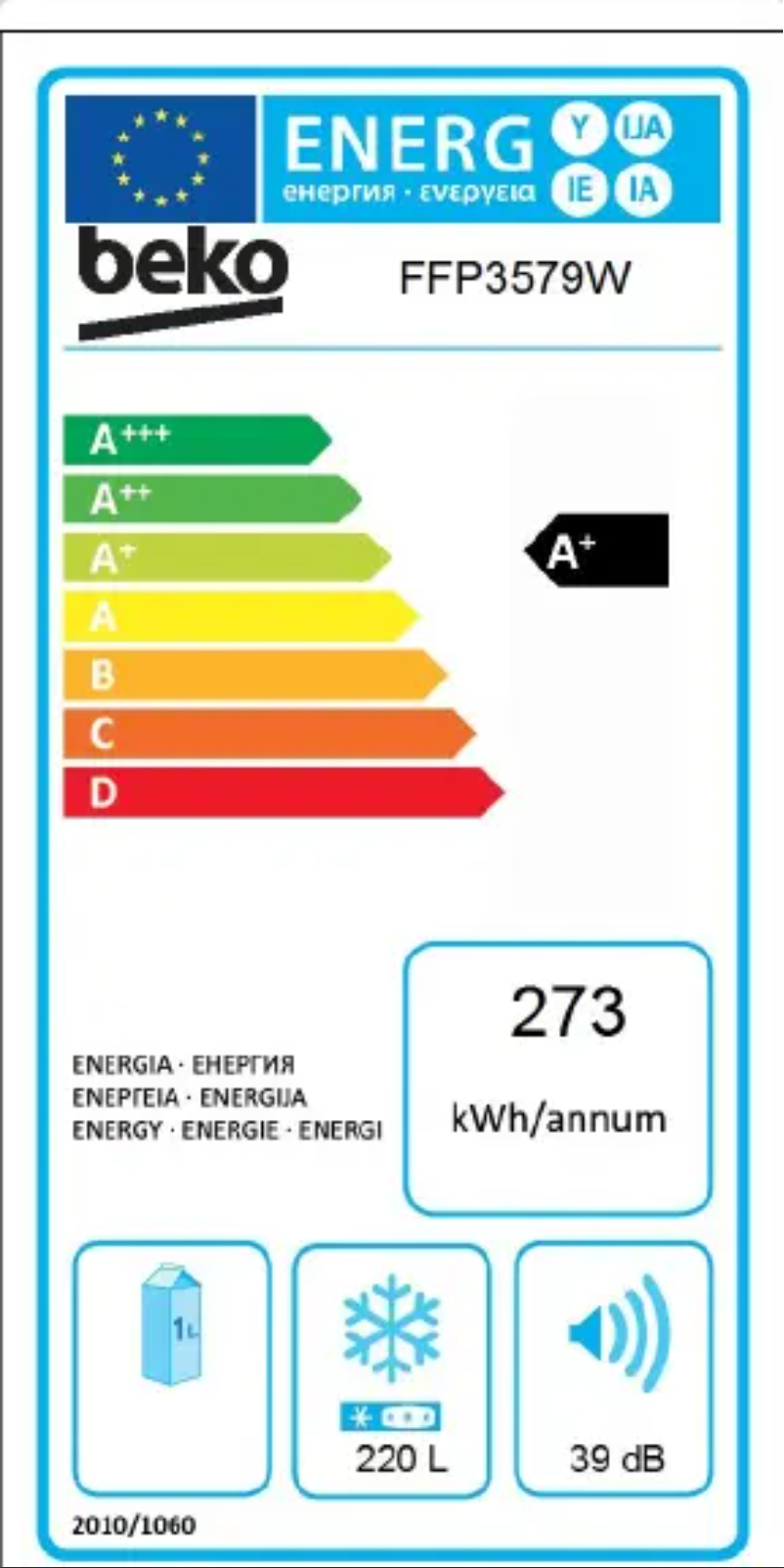Page 1 of the manual Energy Label Beko FFP3579