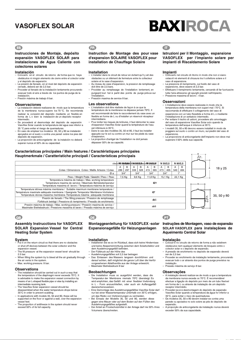 First page image of the manual for Vasoflex Solar