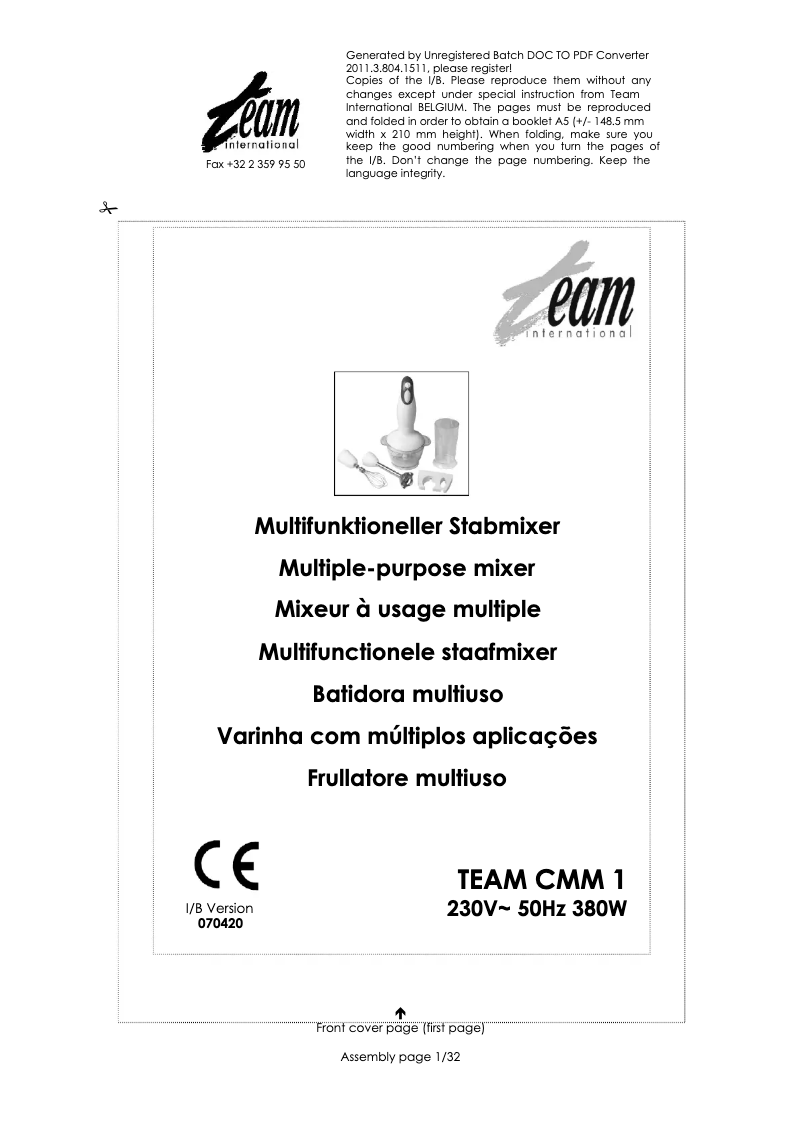 Page 1 of the manual User Manual Team CMM 1