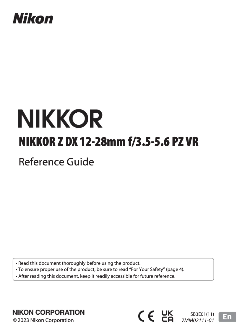 First page image of the manual for NIKKOR Z 12-28mm f/3.5-5.6 PZ VR