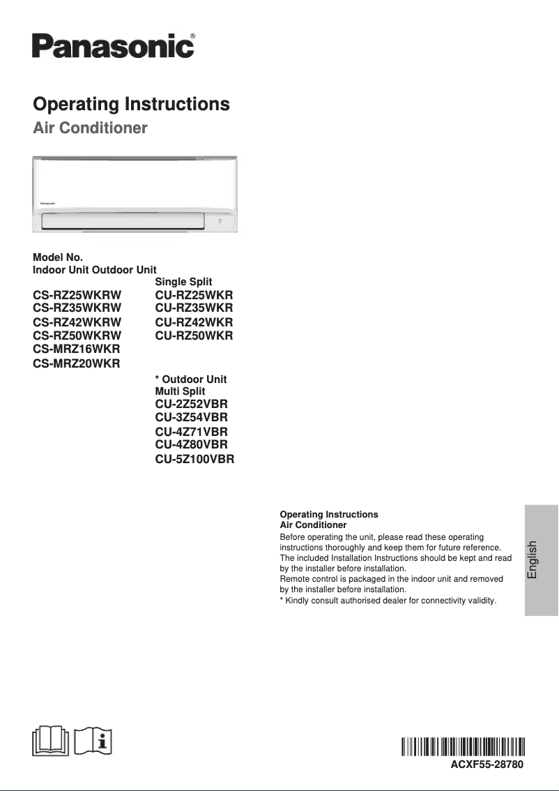 Page 1 of the manual User Manual Panasonic CS-RZ50WKR