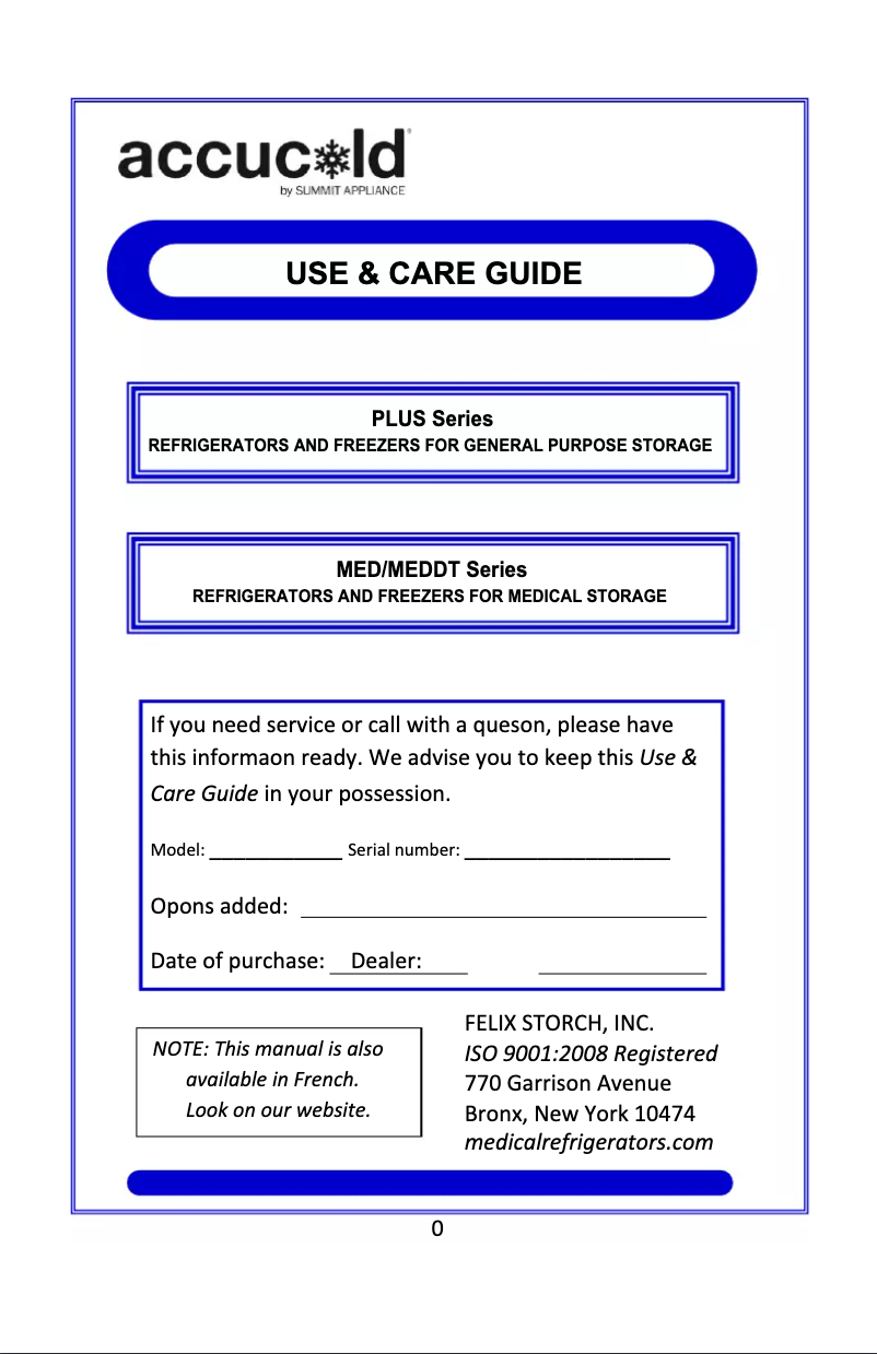 Page 1 of the manual Installation Guide Summit Accucold FS30L7MED