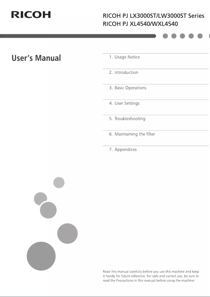 First page image of the manual for PJ XL4540