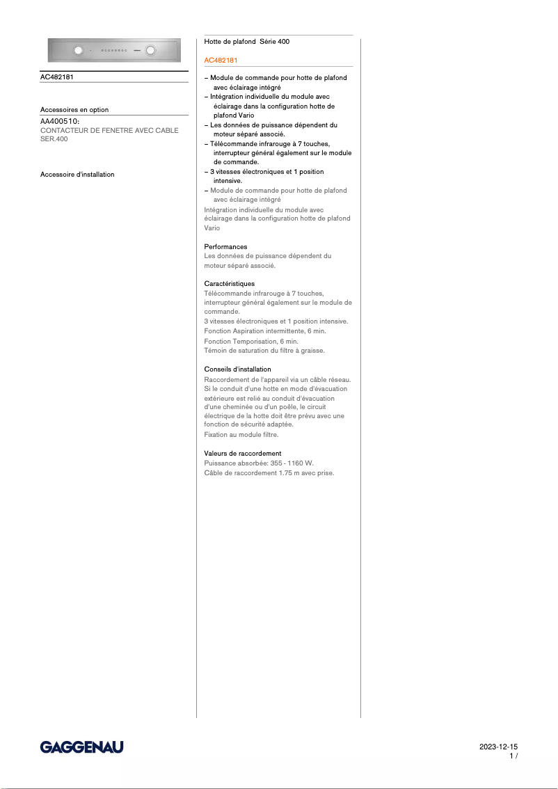 Image de la première page du manuel de l'appareil AC482181