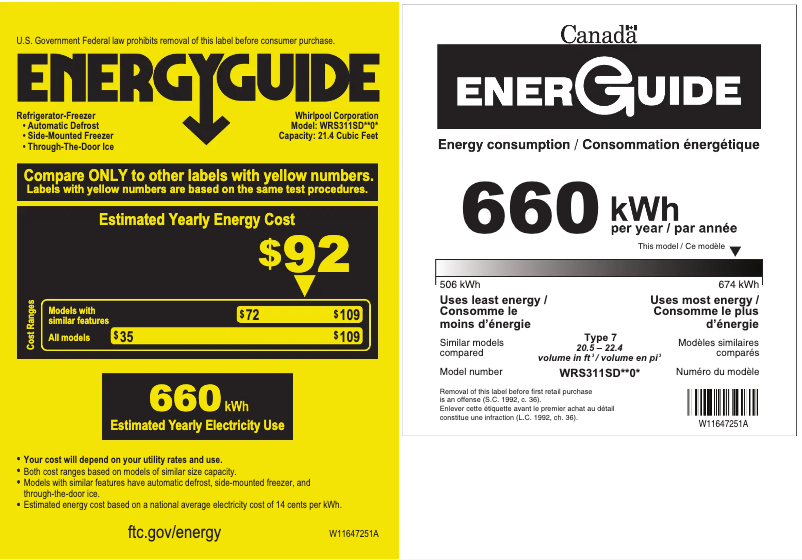 Page 1 of the manual Energy Label Whirlpool WRS311SDHM