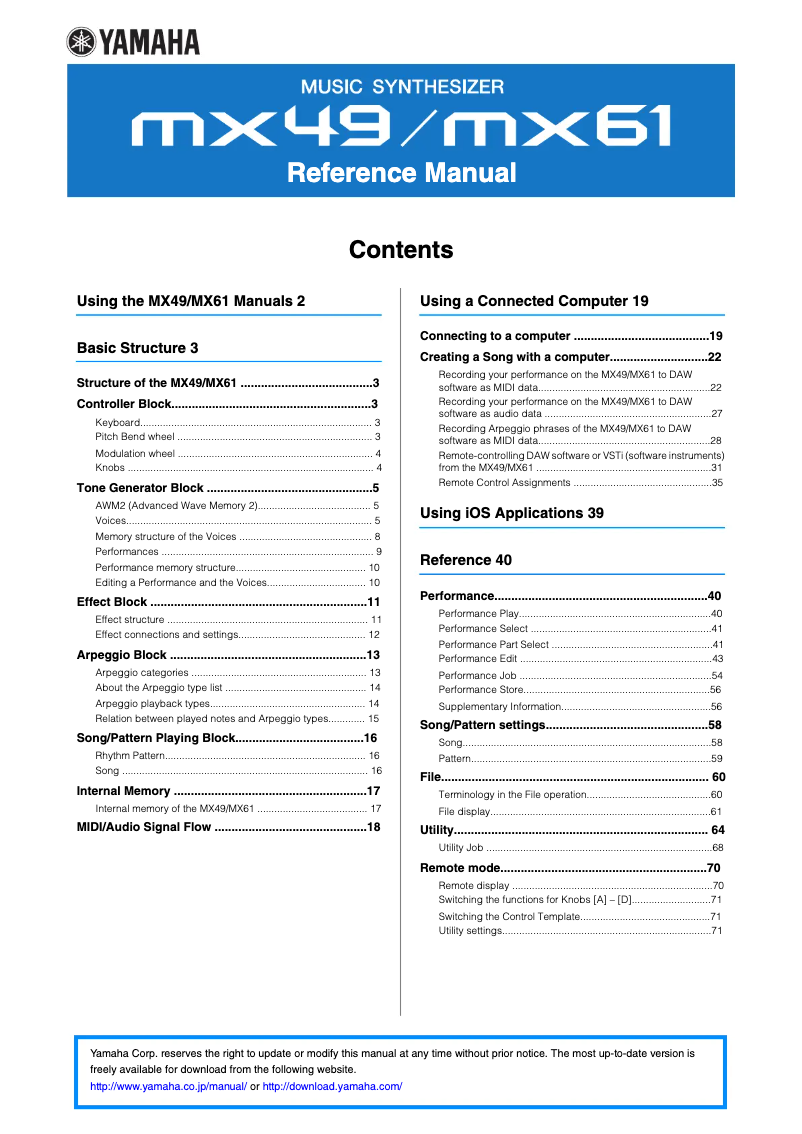 First page image of the manual for MX61