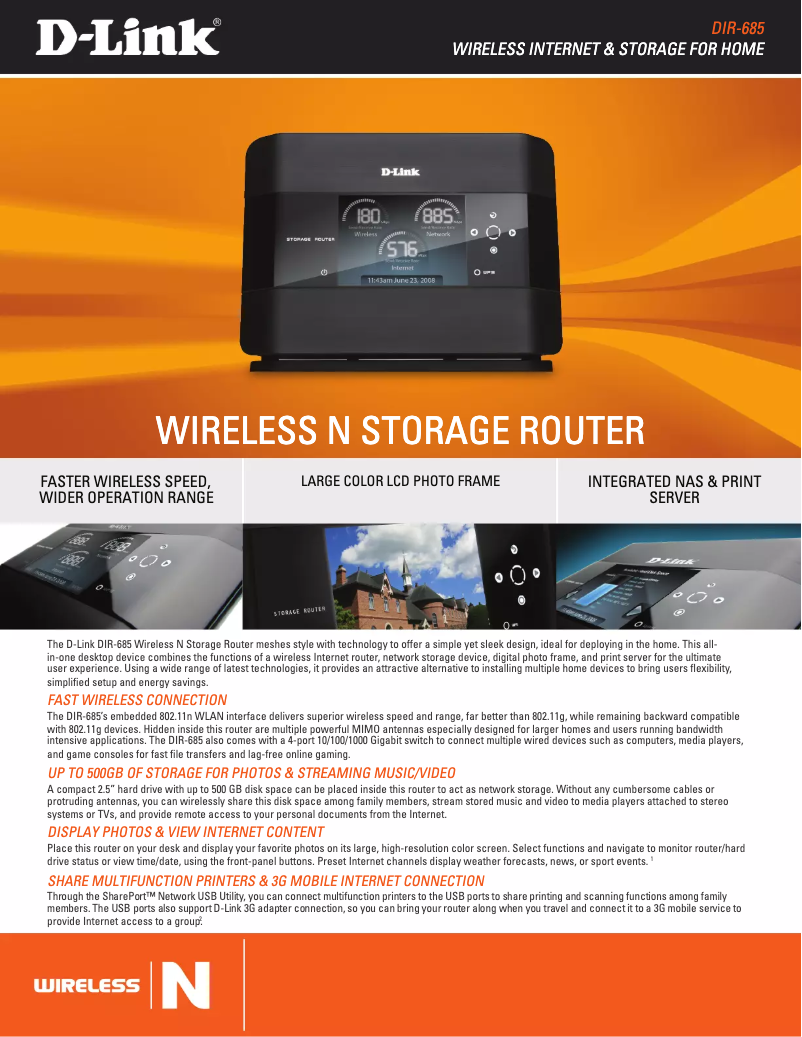 Page 1 of the manual Technical Sheet D-Link DIR-685