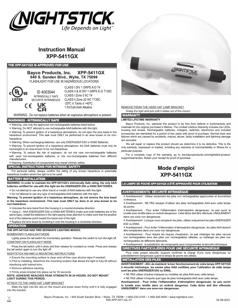 Page 1 of the manual User Manual NightStick XPP-5411GX