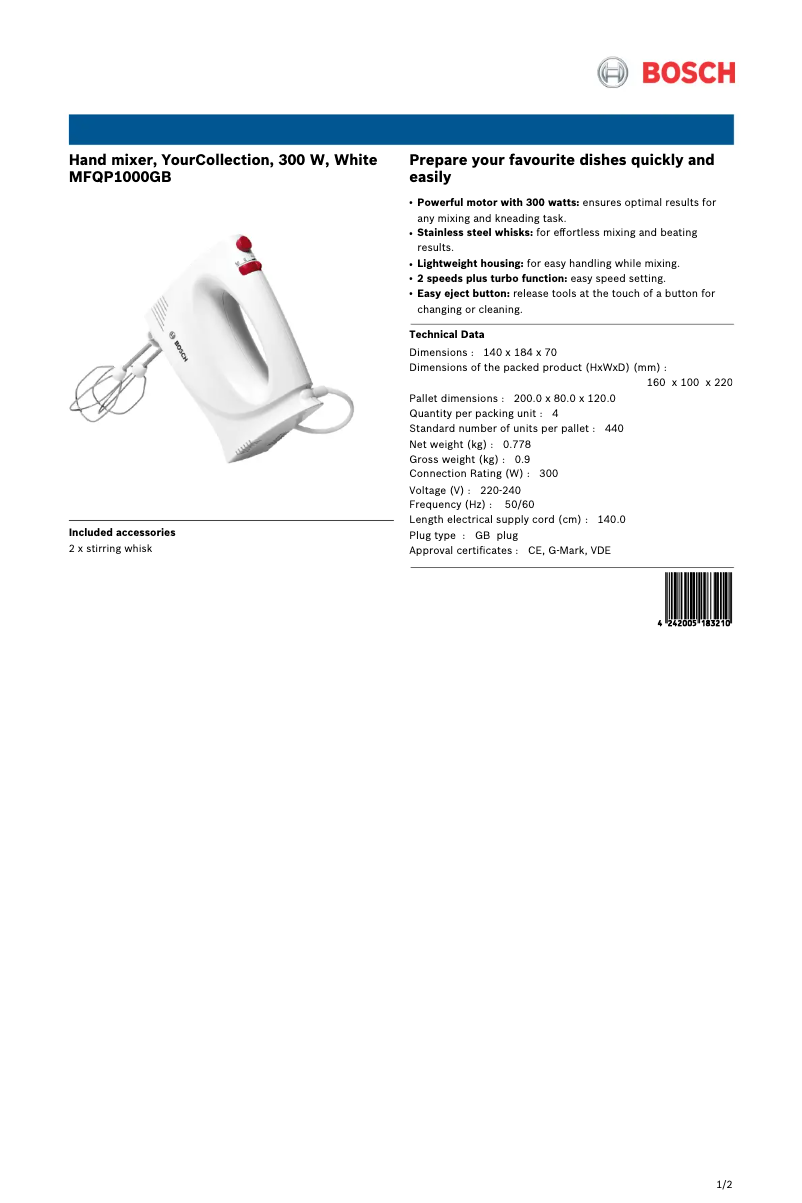 First page image of the manual for MFQP1000GB
