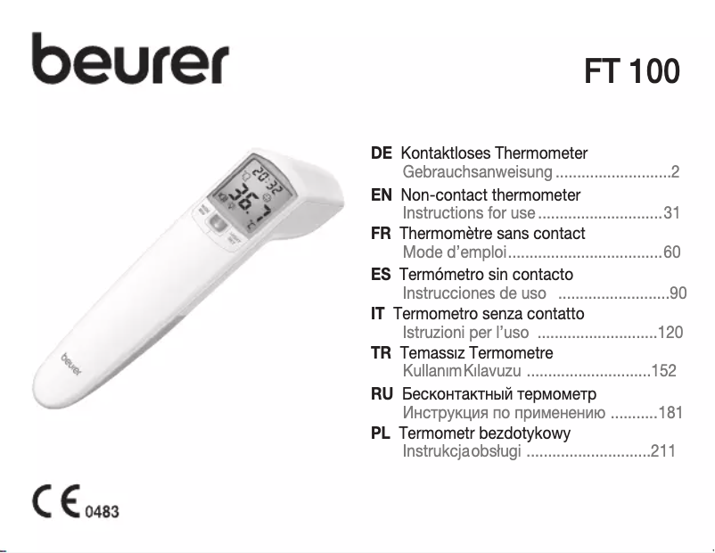Page 1 of the manual User Manual Beurer FT 100