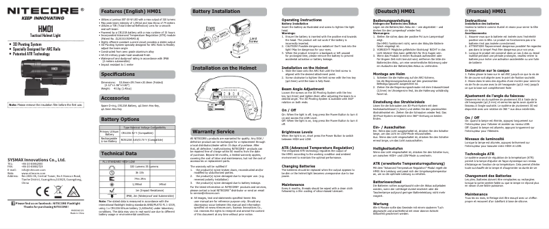 Page 1 of the manual User Manual Nitecore HM01