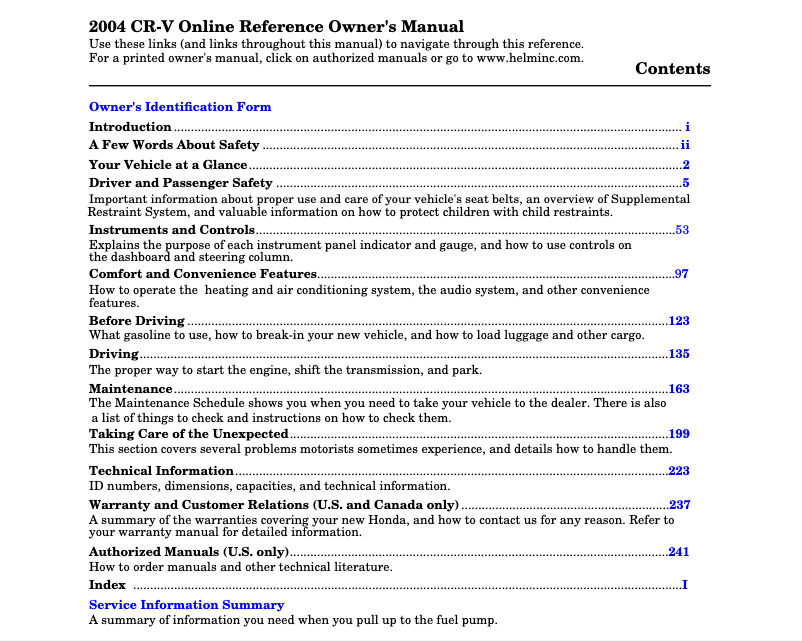 Page 1 of the manual User Manual Honda CR-V (2004)
