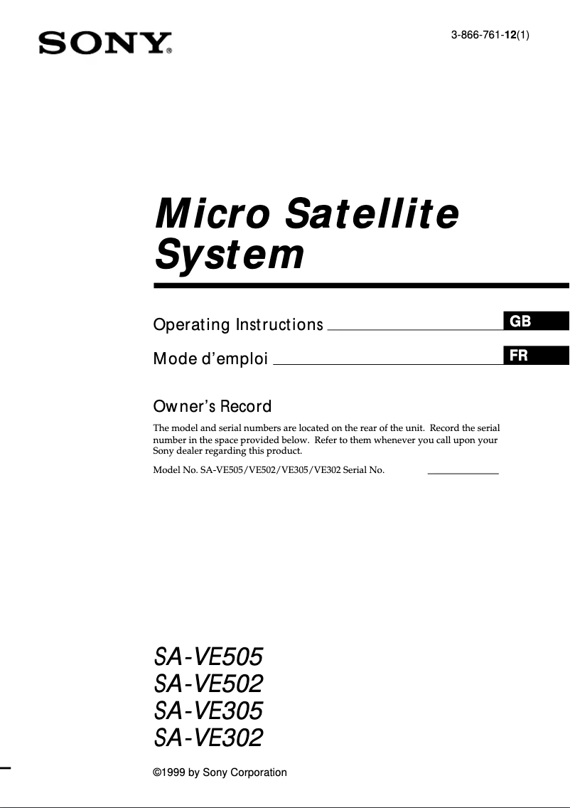 First page image of the manual for SA-VE502