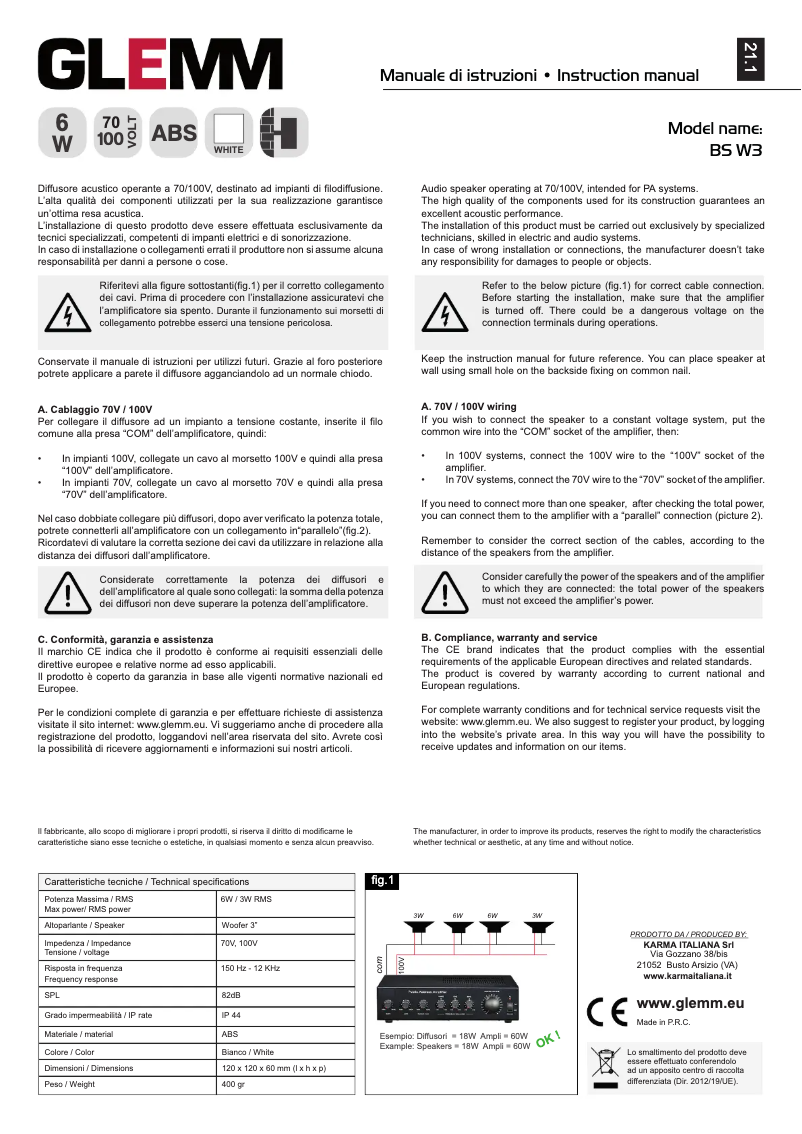 Page 1 of the manual User Manual Glemm BS W3