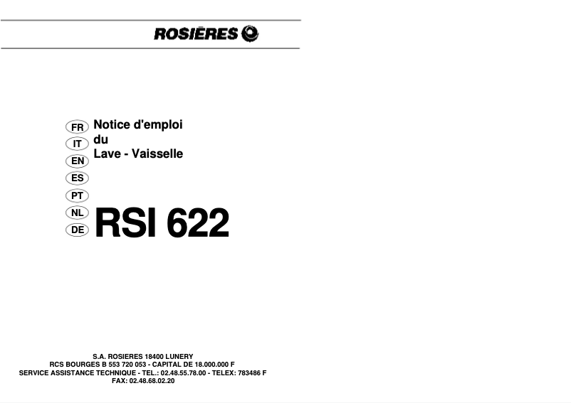 First page image of the manual for RSI 622 RUBM