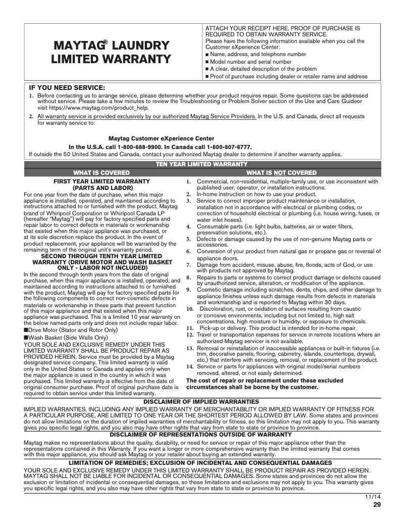 Page 1 of the manual Warranty Information Maytag MHW6630HC