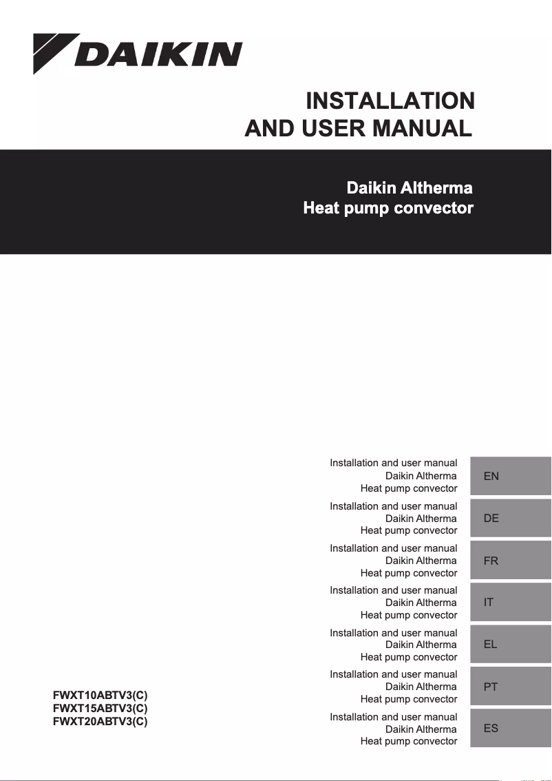 Page 1 of the manual Installation Guide Daikin FWXT15ABTV3C