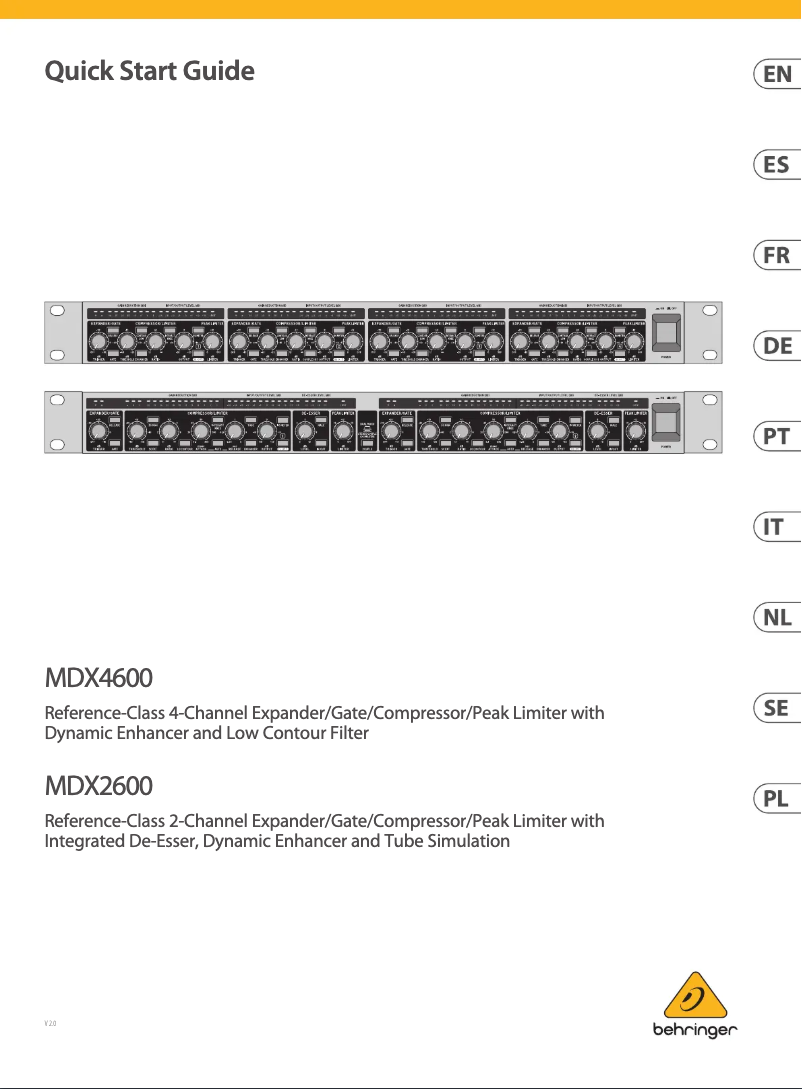 Page 1 of the manual Quick Start Guide Behringer Compressor Pro-XL MDX2600 V2