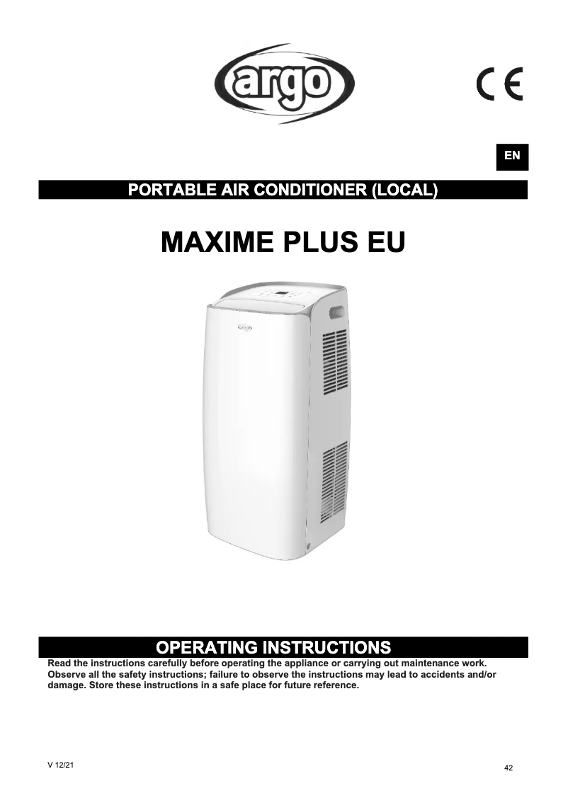Page 1 of the manual User Manual Argoclima Maxime Plus EU