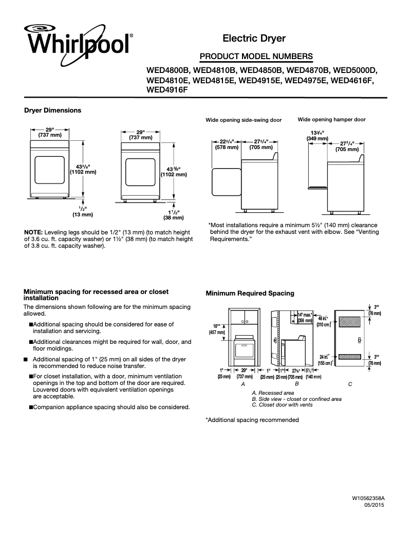Page 1 of the manual Instruction Manual Whirlpool WED4616F