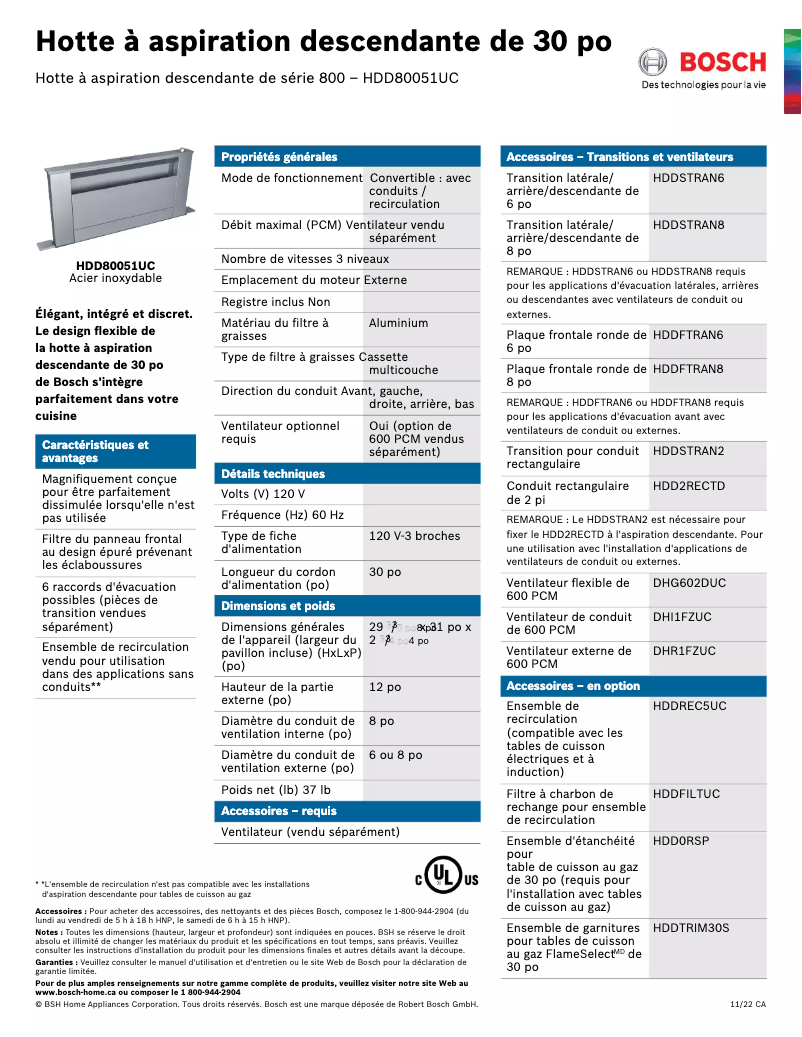 Page 1 of the manual Technical Sheet Bosch HDD80051UC
