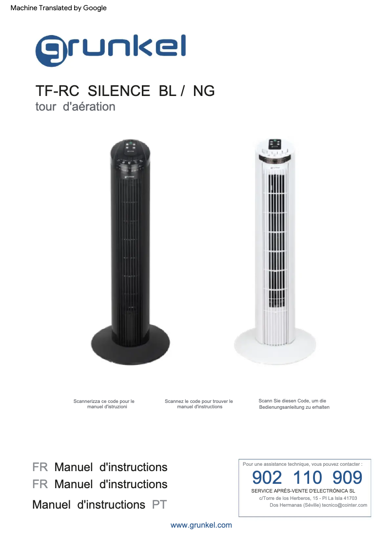 Page 1 of the manual User Manual Grunkel TF-RC Silence