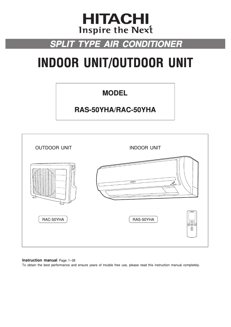 Page 1 of the manual Instruction Manual Hitachi RAS-50YHA