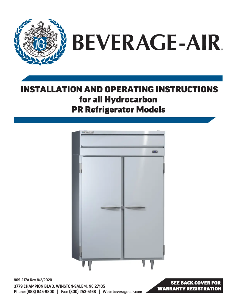 Page 1 of the manual User Manual Beverage-Air PRD2HC-1BHG