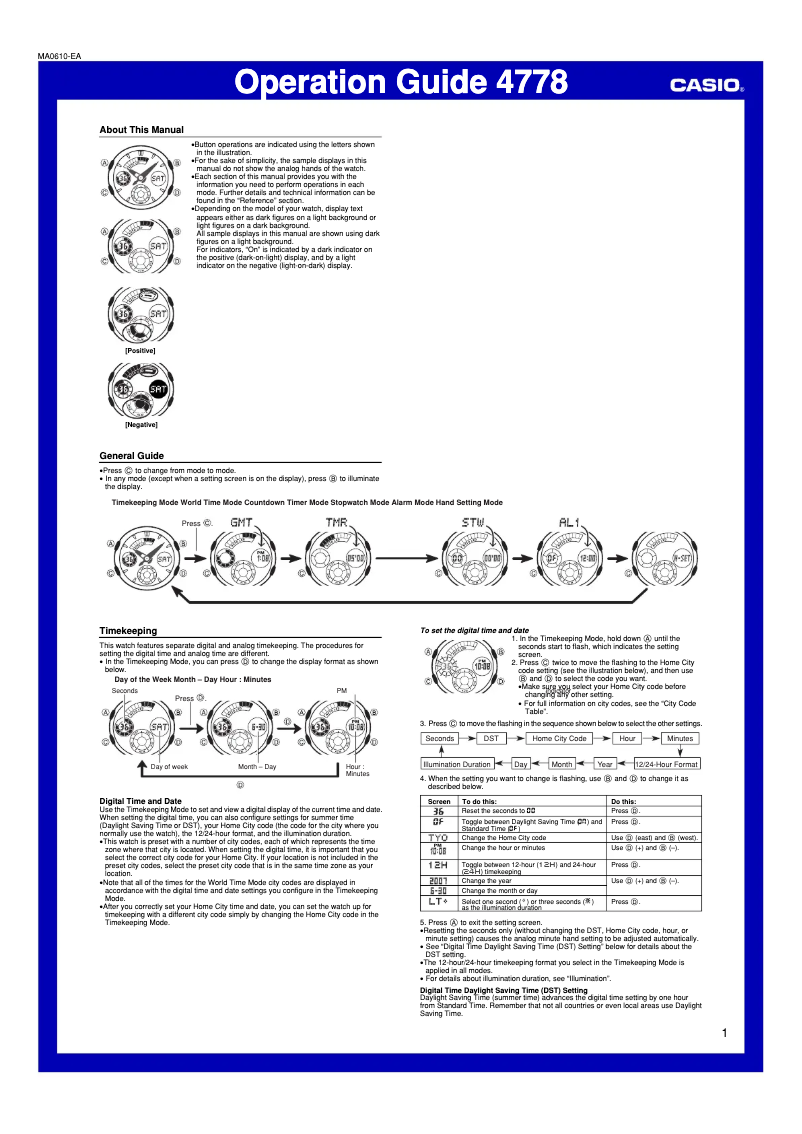 First page image of the manual for G-Shock AW-591-4AER